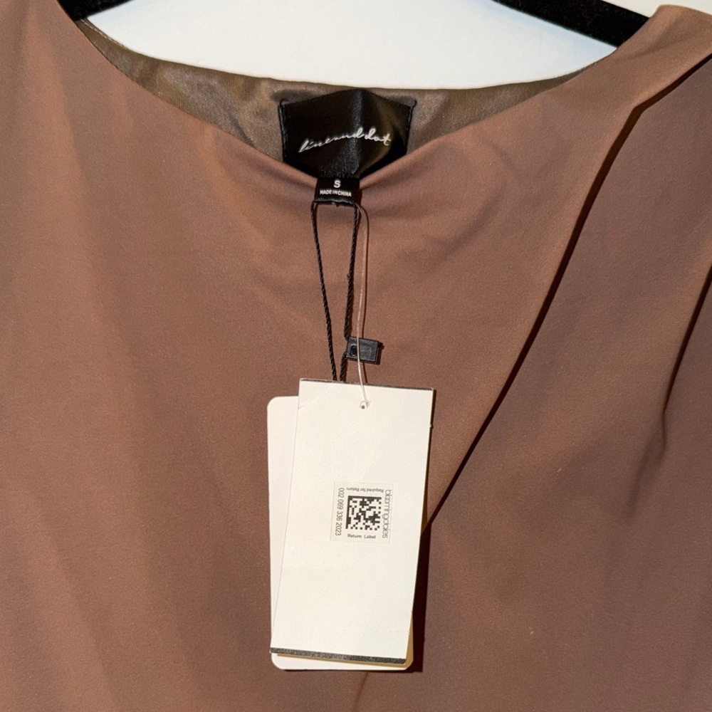 Bloomingdale's Line & Dot Tan Midi Dress - NWT Size Small - Picture 2 of 9